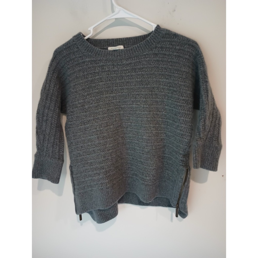 Garnet Hill Womens XS Gray Lambswool Angora Blend Sweater Side Zip Pullover